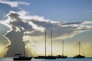 Sailboats by sunset