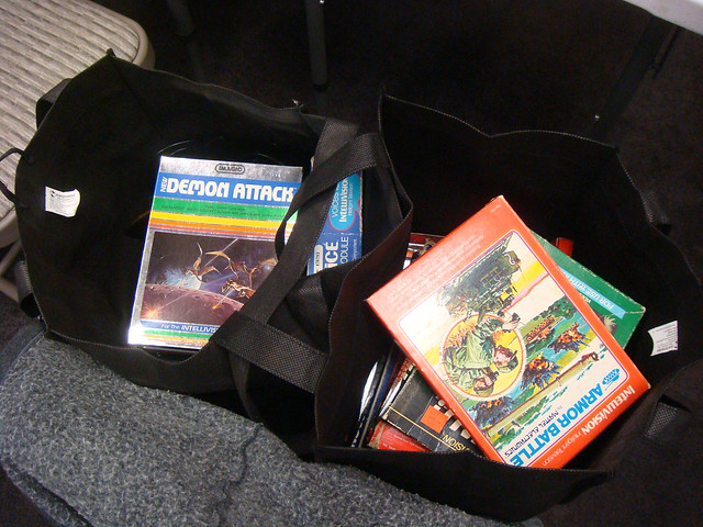 a bag full of vintage Intellivision games
