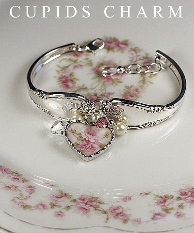 Vintage Silver Spoon Bracelet with Broken China Charm