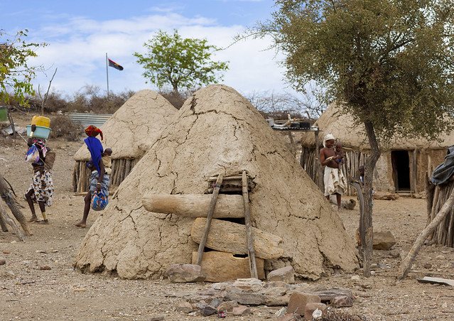 Huts In Mud In A Mucubal Village, Angola