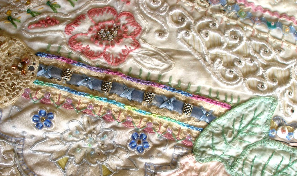 Crazy Quilt Detail-- orphaned old linens