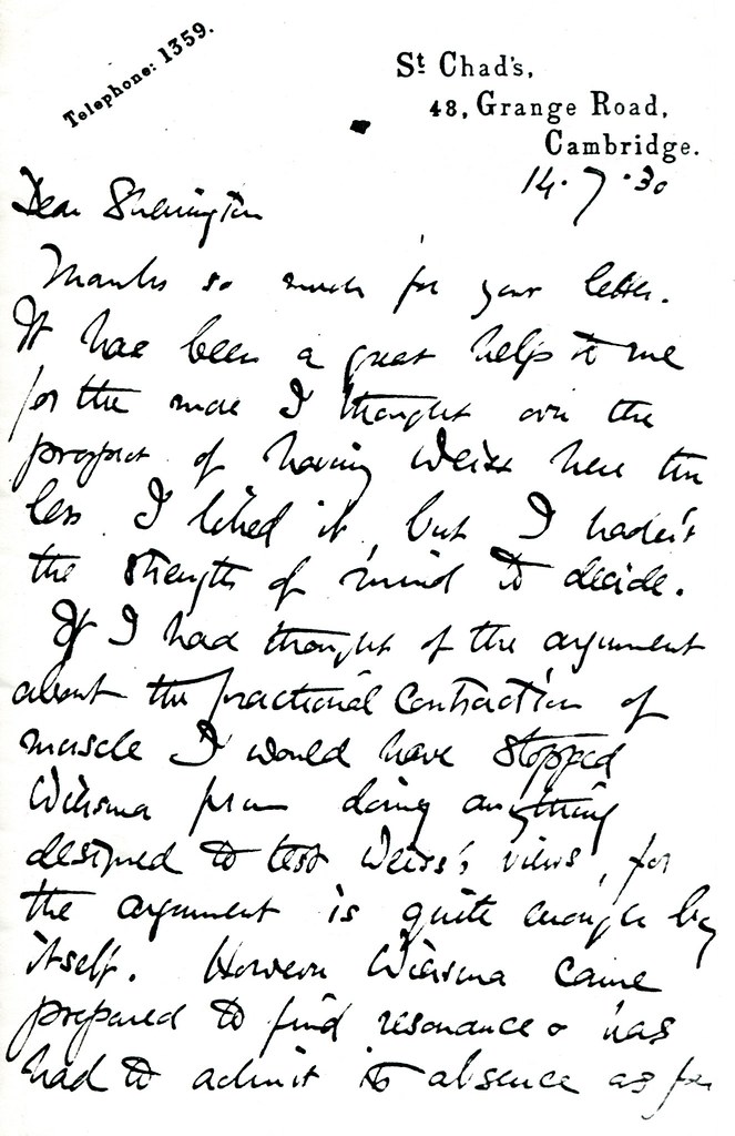 Adrian to Sherrington - 14 July 1930 (WCG 5.4) 1/3