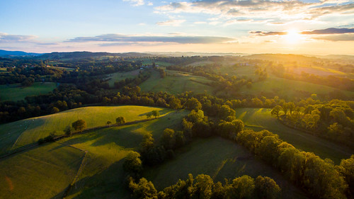 Montagne Bourbonnaise by Jelle Drok, Sunset in the Montagne Bourbonnaise.aerial rolling hills frankreich frankrijk fairytale dji phantom