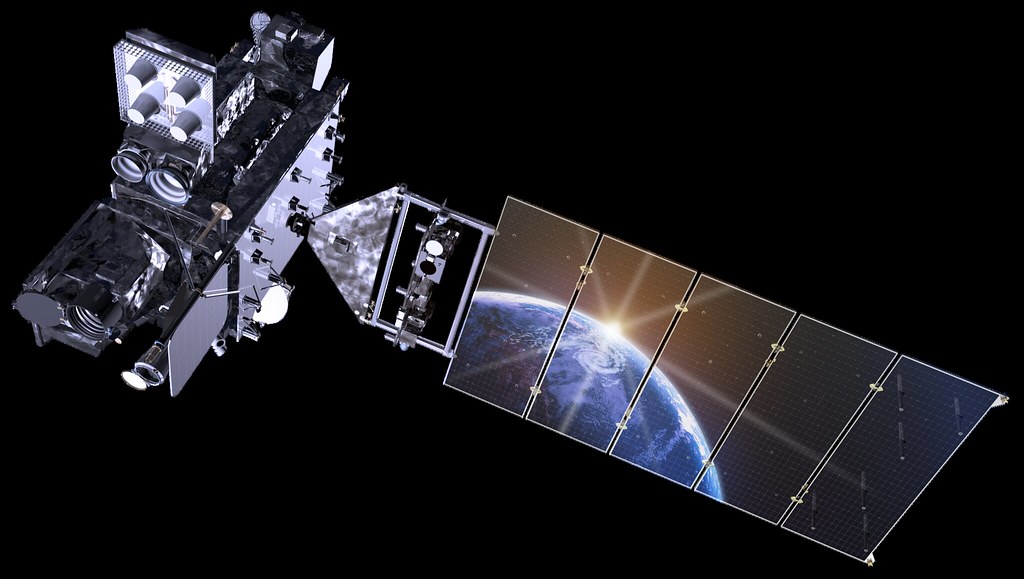 This image shows a GOES-R Spacecraft With Earth Reflection 