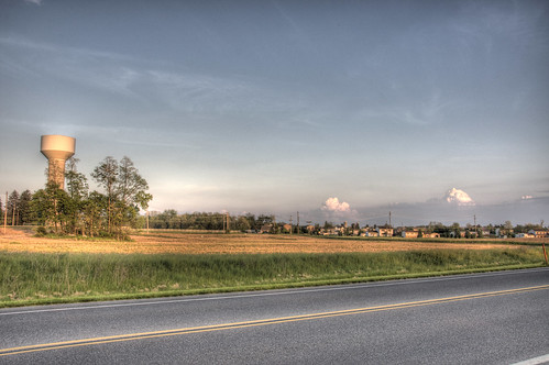 road street trees houses sunset sky tower field grass clouds landscape nikon cloudy pennsylvania watertower pa nikkor hdr highdynamicrange greencastle d90 photomatix