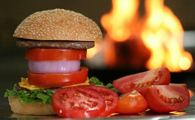 charcoal grilled beef burger  .......
