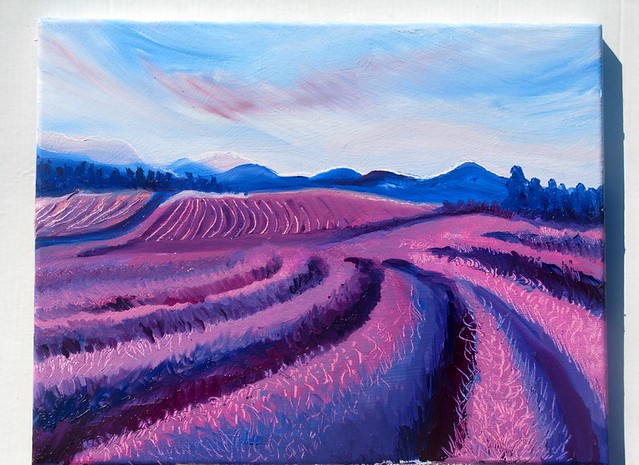 Lavender Field Original Painting 9x12 oil on wrapped canvas