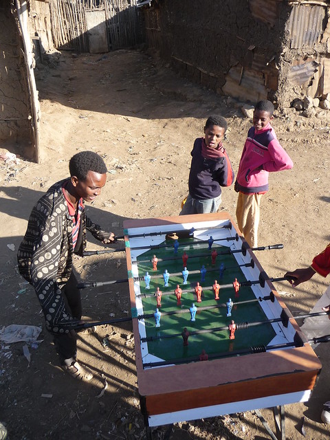 Playing table football in Debark