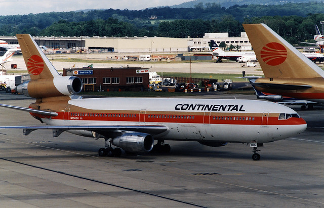 N13066 of Continental at Gatwick, 1989