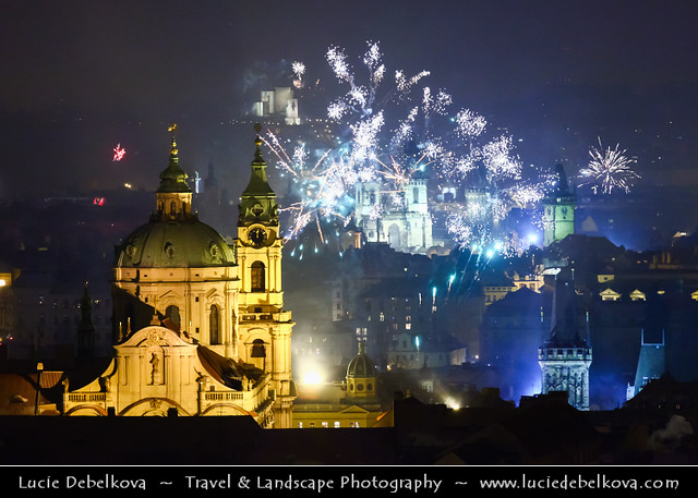 Czech Republic - Prague - Praha - New Year Fireworks over Historical City Center