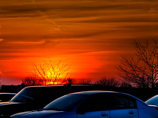 Sunset in parking lot