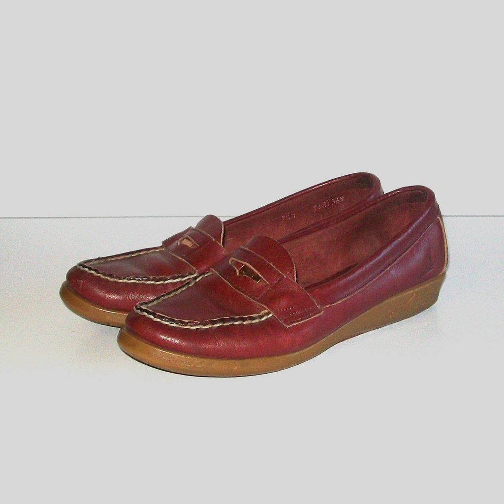 Vintage 80s SPERRY Merlot Red Top Sider Penny Loafers - a photo on ...