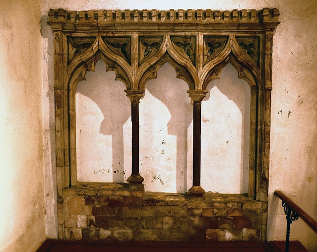 Feb 19 - 50/365: 14th century triple ogee-arched sedilia in the north wall of the chancel of St Bartholomew's medieval church, Waltham, Kent, England