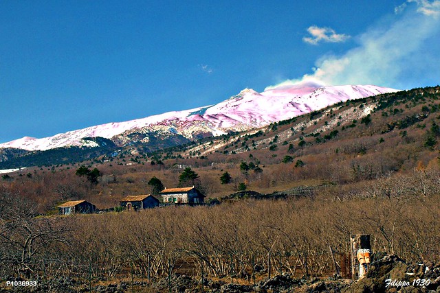 The three small country houses in the slopes of Etna. Place of hazel grove and lava flow of the year 1928.