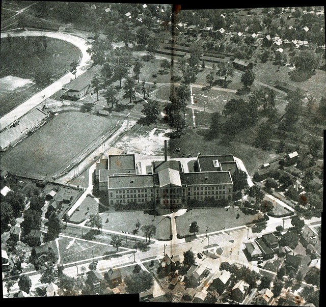 Aerial view of Warren G. Harding High School, circa 1935