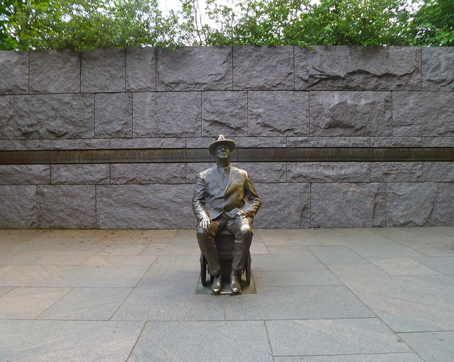 Sculpture & Etched Saying on Stone Wall, Franklin Delano Roosevelt Memorial, Washington DC