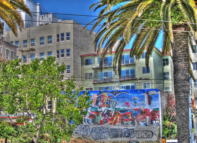 Urban Scape with Mural and Tags, Handheld HDR