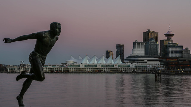 Harry Jerome Statue & Canada Place, Vancouver, BC Canada