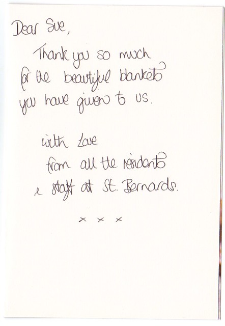 The inside of the Thank You Card from St. Bernards.
