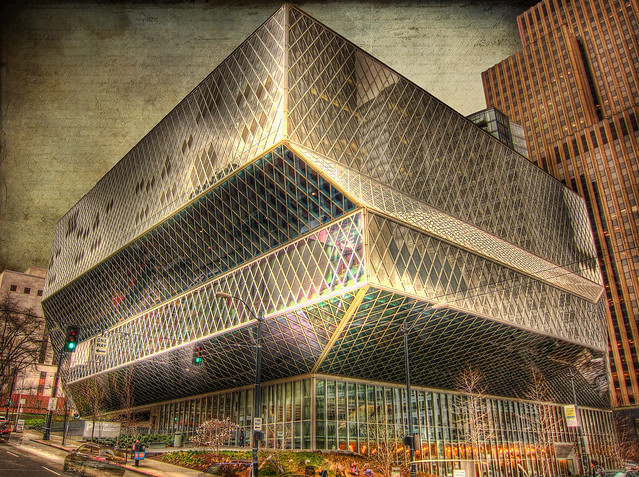The fabulous architecture of the  modern Seattle Central  library .. HDR