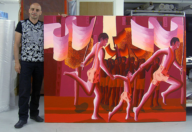 pinturas família gay amor homossexual de pintura de arte Casal gay dois homens amam pintor israelense Raphael Perez