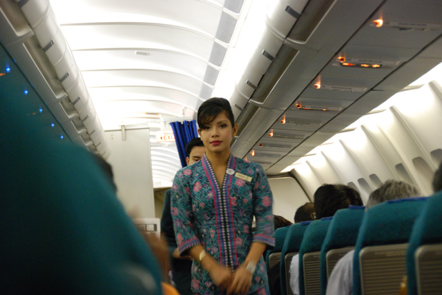 Malaysia Airlines flight attendant are promoting the new m 