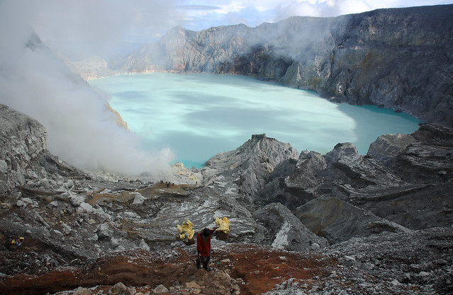 Sulfer miner at Ijen crater,East Java,Indonesia