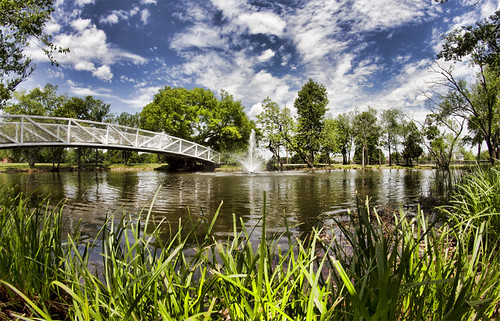 bridge fountain landscape pond fisheye 8mm hdr