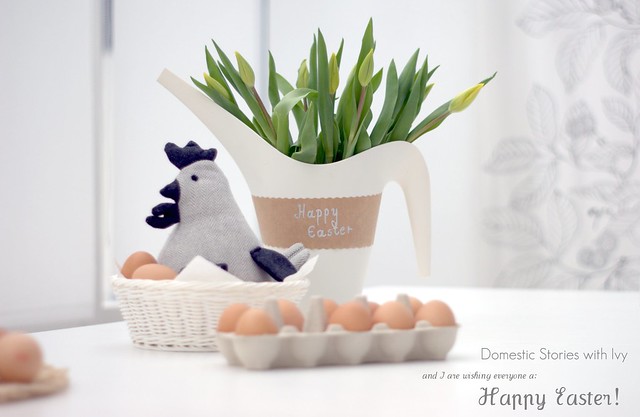 Happy Easter 2012 ~ ( chevron chicken, eggs & tulips )