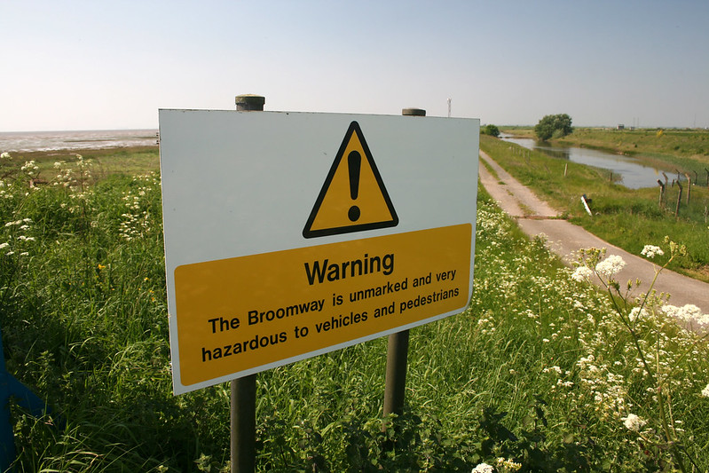 Broomway warning sign on Foulness Island
