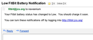 a @fitbit app realized my battery was low and sent me a reminder email. i wish more tools worked this way. | by @naveen