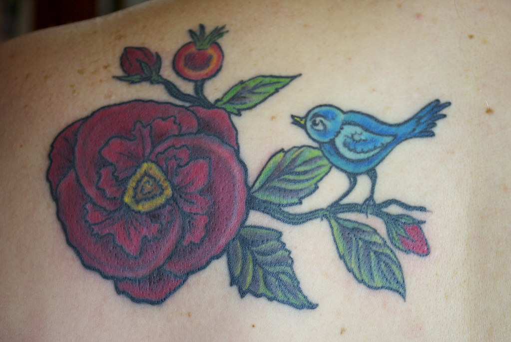 Bluebird of Happiness & Her Rose (cover-up) | Medicine Tatto… | Flickr