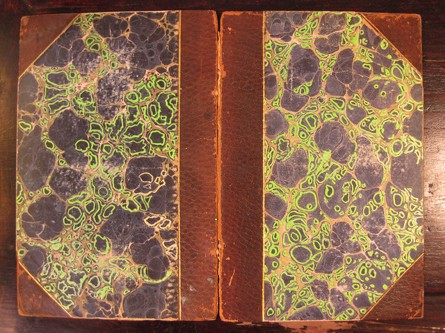 green on marbled book boards