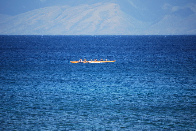 Outrigger offshore of Paki Maui, Molokai in background
