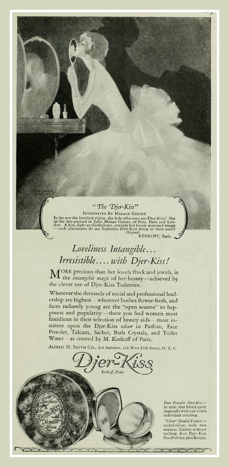 Vintage Advert for Djer-Kiss Toiletries illustrated by Malaga Grenet - Photoplay Oct 1926
