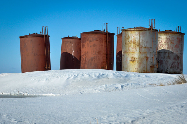 Abandoned Water Tanks in Snow