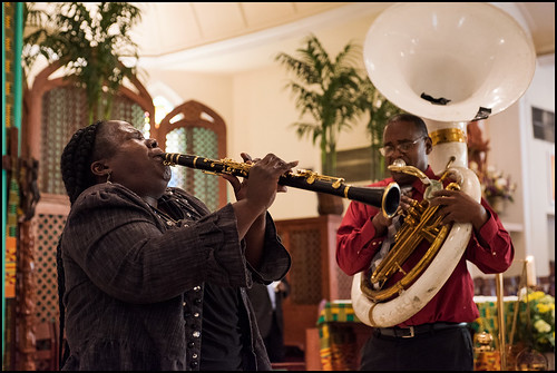 Doreen and Lawrence Ketchens perform before the funeral of Edwin Harrison on October 21, 2016 at St. Peter Caver Church in Treme. Photo by Ryan Hodgson-Rigsbee - rhrphoto.com