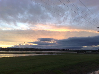 Sunset and flooded Condamine River