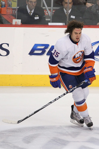PA Parenteau #15 of the New York Islanders plays without a helmet while playing against the Philadelphia Flyers on February 24, 2011 at the Wells Fargo Center in Philadelphia, PA. The Flyers defeated the Islanders 4-3 in overtime. (Inside Hockey/Bob Fina) | by insidehockey