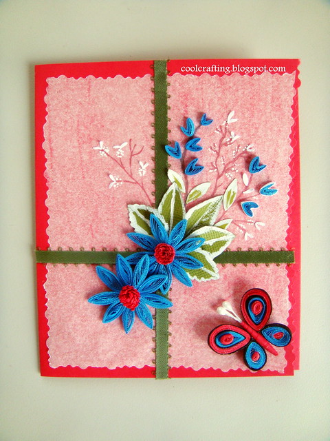 Blue flowers on Red card
