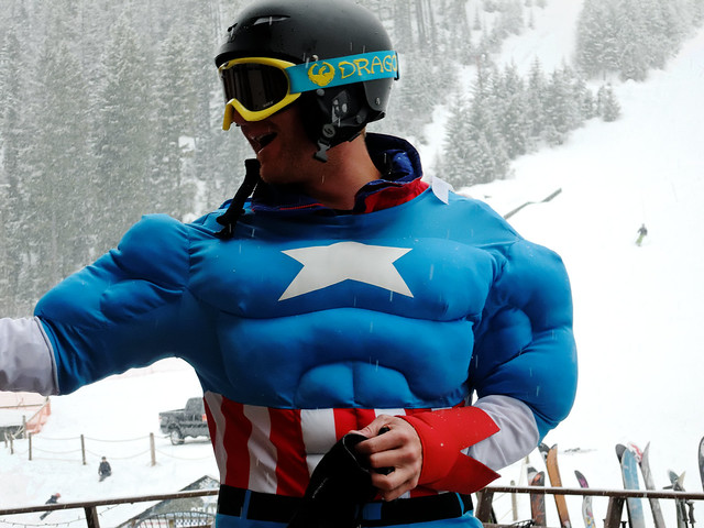 Skier in Super Hero Costume, Missoula Snowbowl