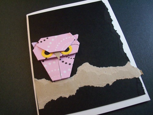 Torn Edge and Tree Branch Hoot Owl Origami Card | by DulceKnits