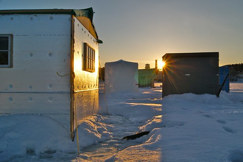 Ice Shacks at Sunset by Roadduck99, Ice fishing shacks on the Androscoggin River.  3/3/11.

Happy Flare Friday.

<a href="http://www.exa