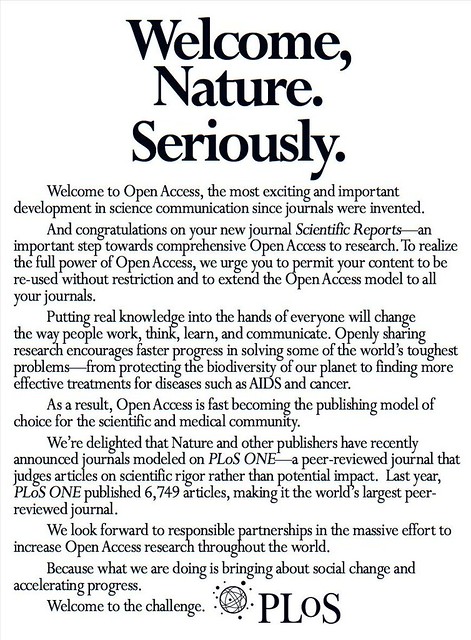 Welcome, Nature. Seriously (from PLoS)