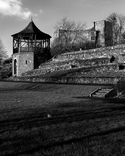 tamworth castle and band stand b&w