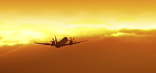 Airplane in the sunset