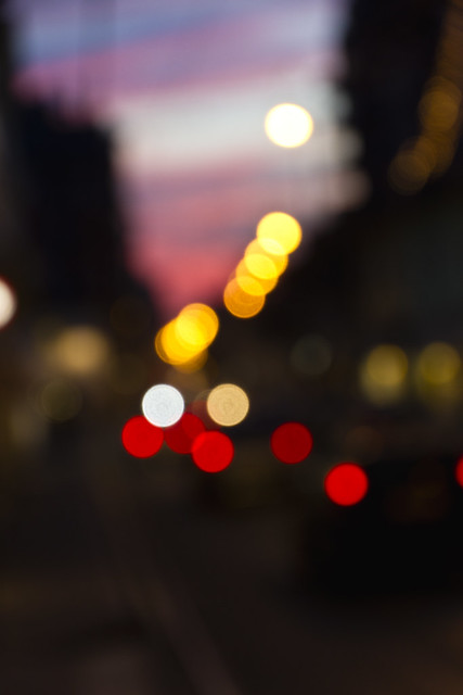 Street at sunset, out of focus