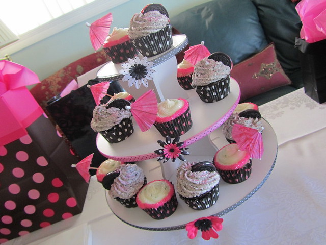 Pink and Black Polka Dot Bridal Shower Cupcake Tower