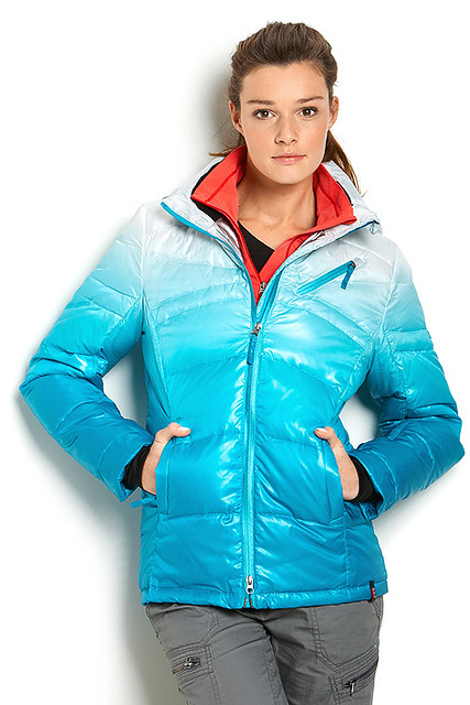 girl in blue white down jacket