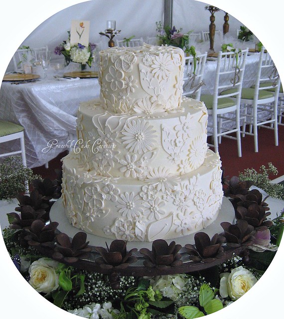 Elegant Ivory Wedding Cake with Lace Applique